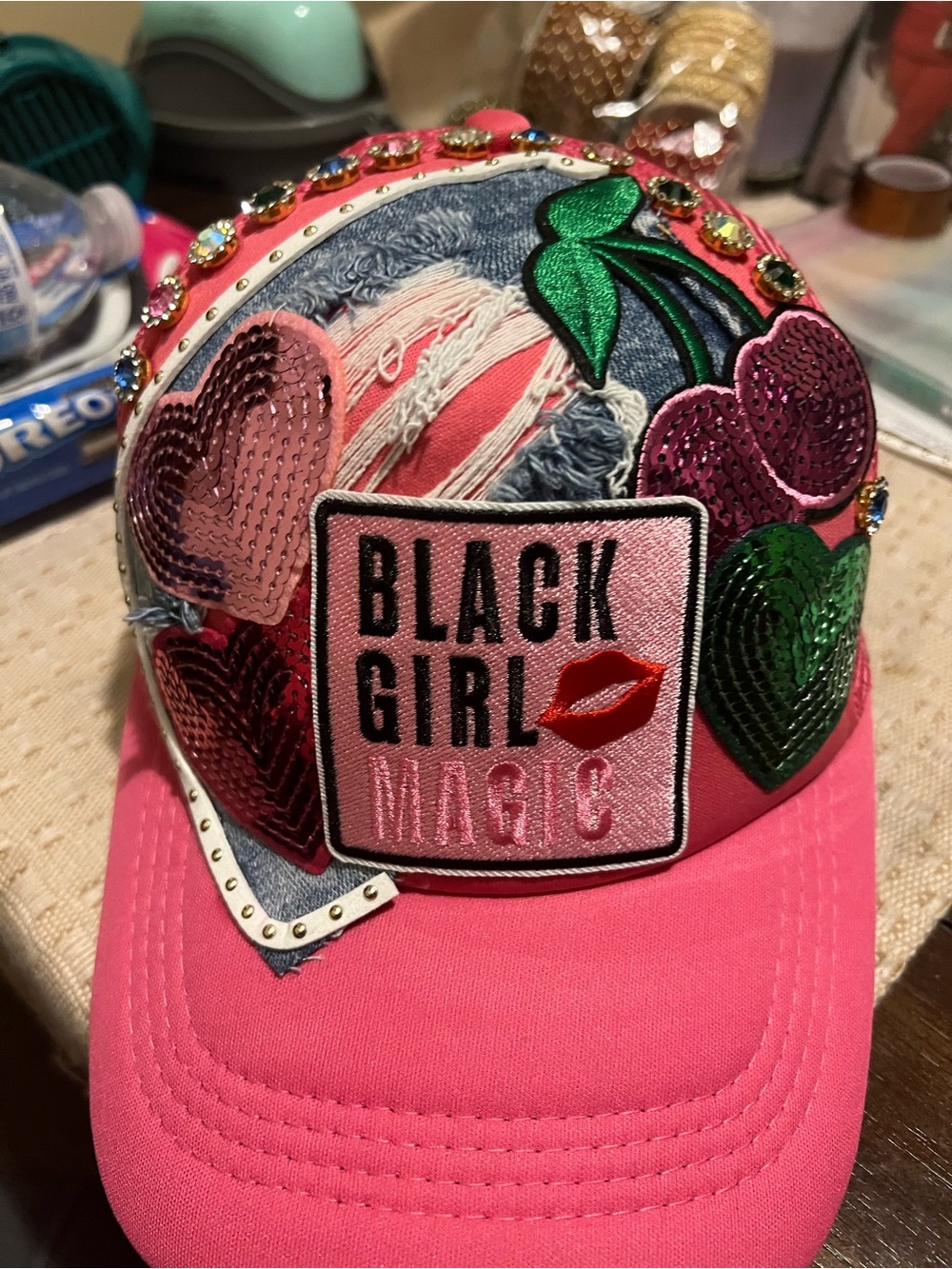 Pink 'Black Girl Magic' Embellished Baseball Cap